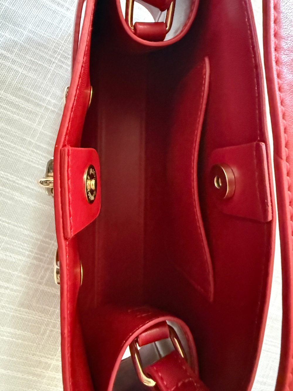 Red Top-Handle Satchel with Gold Lock Detail - Picture 5 of 11